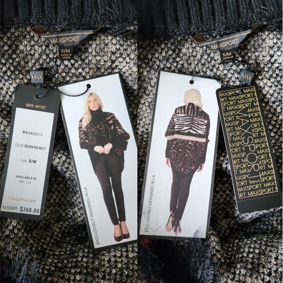 Max Sport L/XL Animal Eyelash Knit Dolman Sleeve Cocoon Sweater Cardigan NWT - Picture 3 of 6